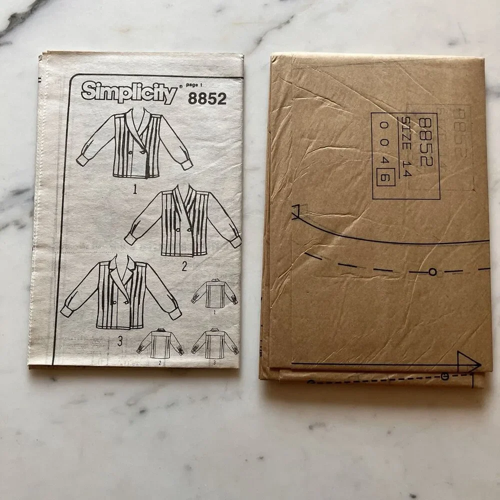 Vintage Simplicity Pattern 8852 1980s Misses' Double Breasted Blouse Sz 14 Uncut